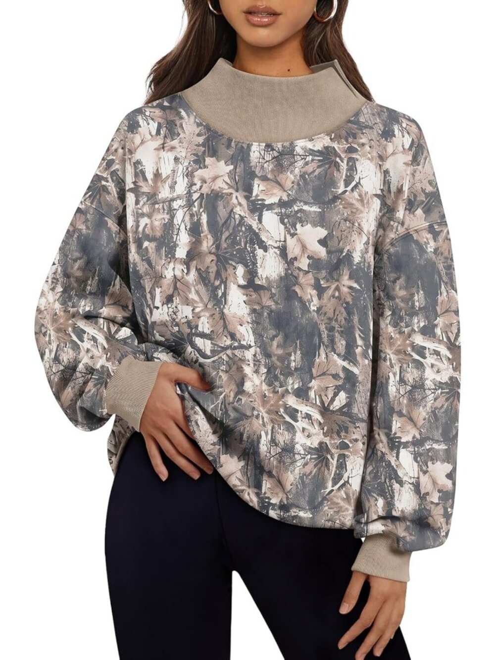 Chic Women's Oversized Mock Neck Sweatshirt - Trendy Fall Pullover Outfit